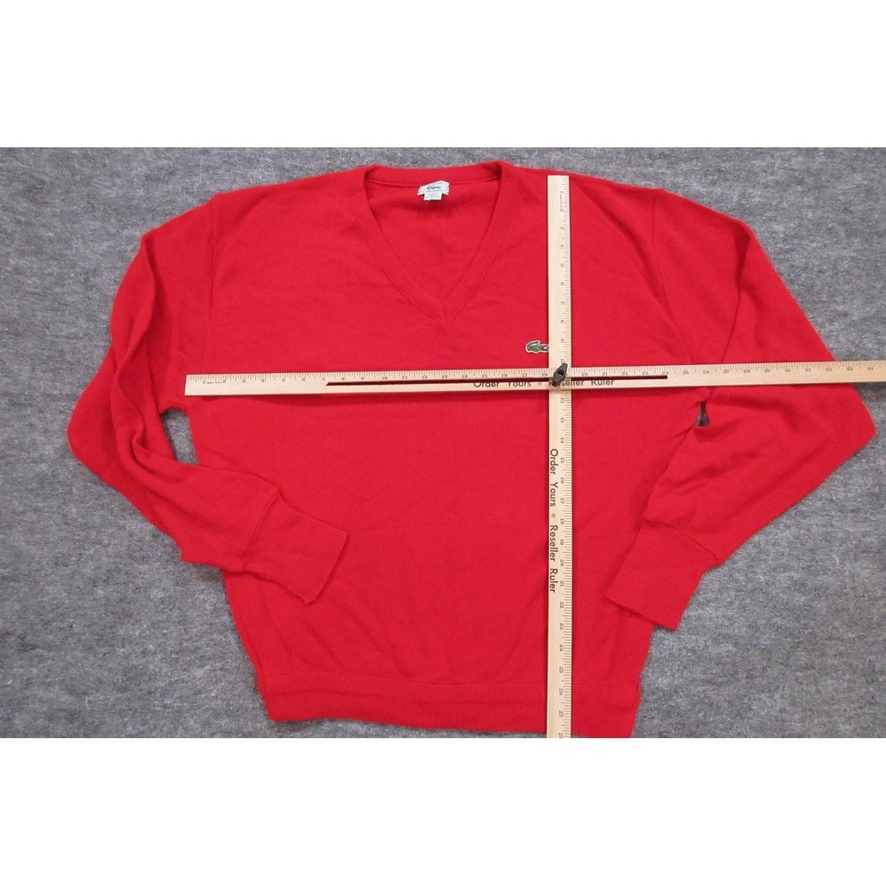 Vintage Lacoste Sweater Mens 2XL Acrylic Knit  Red V Neck Classic‎ Logo - Picture 4 of 7